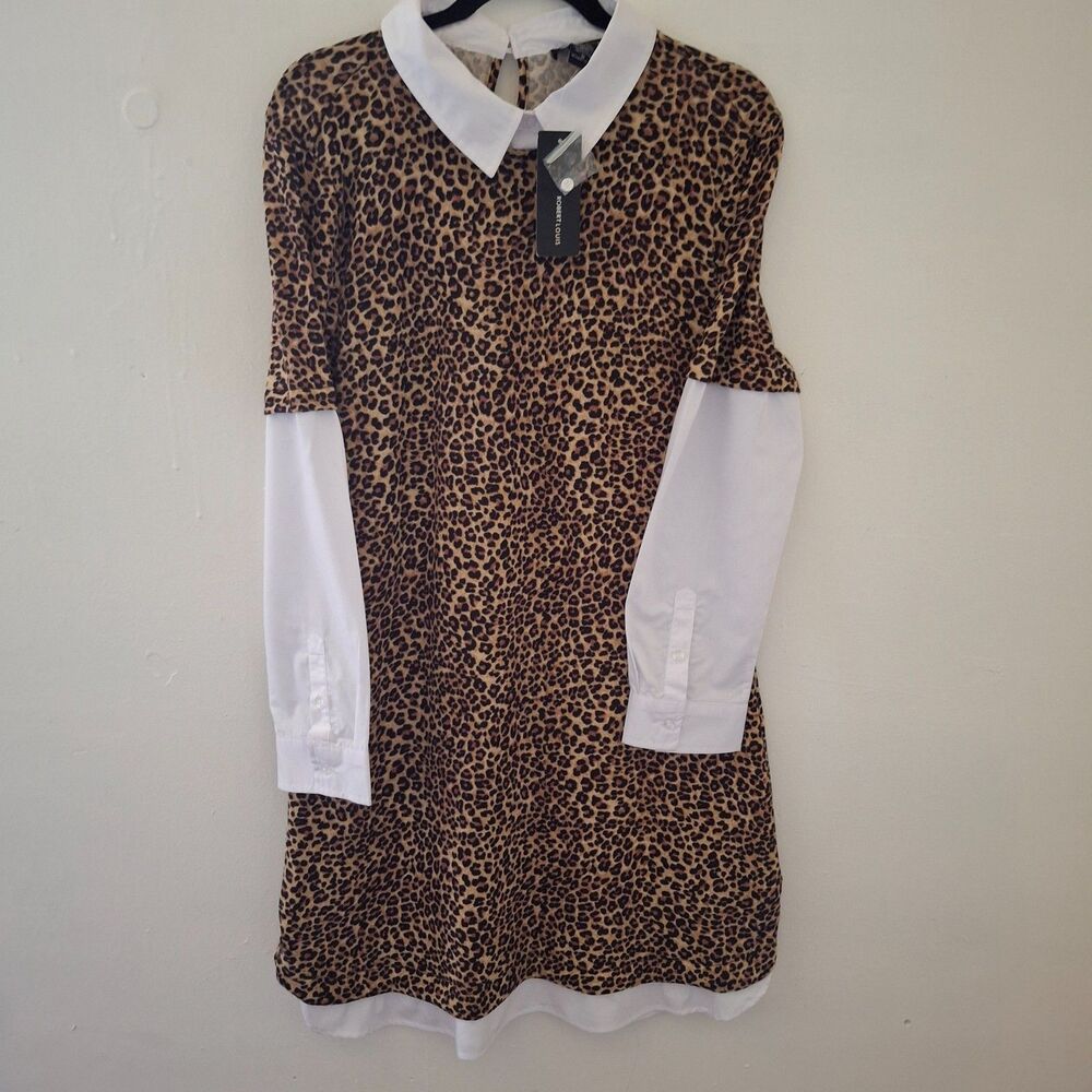 Robert Louis Leopard Shirt Dress Size M NWT Layered Look 90s Grunge Whimsigoth